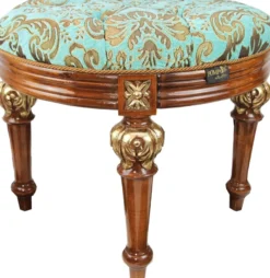 Pompöös by Casa Padrino Luxus Barock Sitzhocker Rund Türkis Muster / Braun Gold - Pompööser Barock Hocker designed by Harald Glööckler