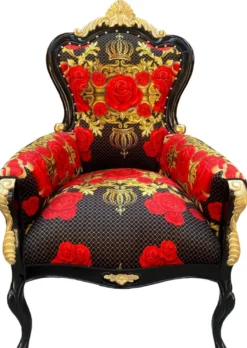 Pompöös by Casa Padrino Luxus Barock Sessel Rosen Schwarz / Rot / Gold - Pompööser Barock Sessel designed by Harald Glööckler