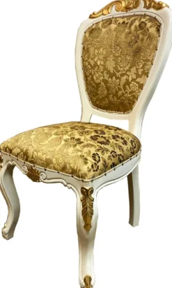 Pompöös by Casa Padrino Luxus Barock Esszimmerstuhl Gold Bouquet Muster / Creme-Weiß / Gold - Pompööser Barock Stuhl designed by Harald Glööckler - Barock Esszimmer Möbel