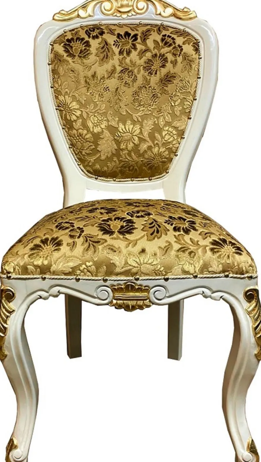 Pompöös by Casa Padrino Luxus Barock Esszimmerstuhl Gold Bouquet Muster / Creme-Weiß / Gold - Pompööser Barock Stuhl designed by Harald Glööckler - Barock Esszimmer Möbel