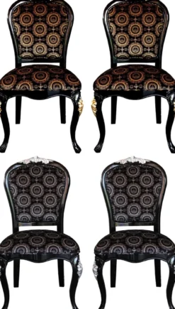 Pompöös by Casa Padrino Luxus Barock Esszimmer Stühle mit Krone Schwarz / Gold & Schwarz / Silber (4 Stühle) Harald Glööckler Möbel