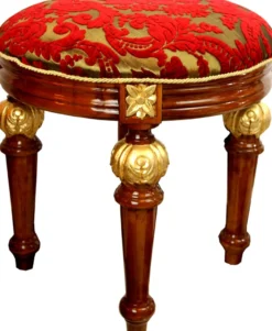 Pompöös by Casa Padrino Luxus Barock Sitzhocker Rund Rot Muster / Braun Gold Ø 50 cm - Pompööser Barock Hocker designed by Harald Glööckler Hocker