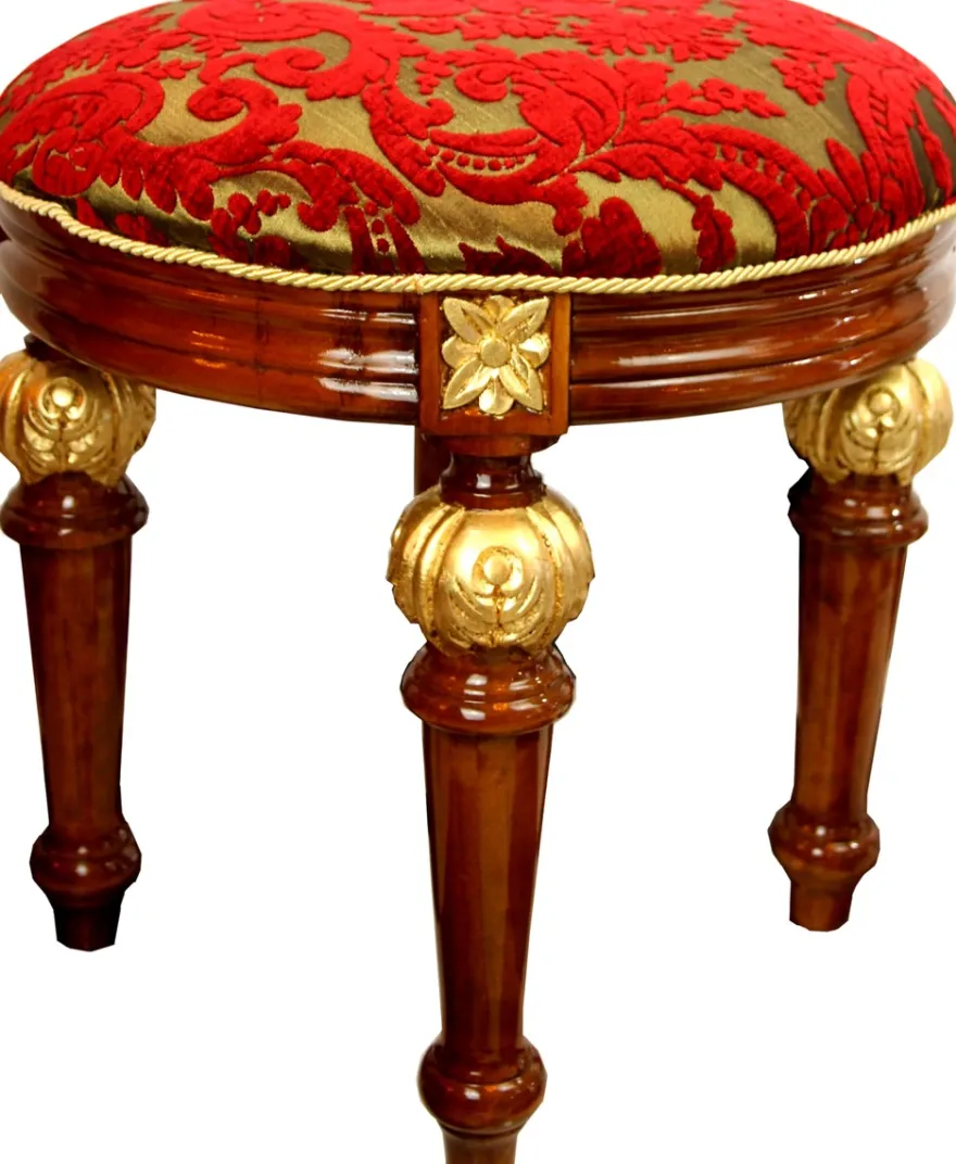 Pompöös by Casa Padrino Luxus Barock Sitzhocker Rund Rot Muster / Braun Gold Ø 50 cm - Pompööser Barock Hocker designed by Harald Glööckler Hocker