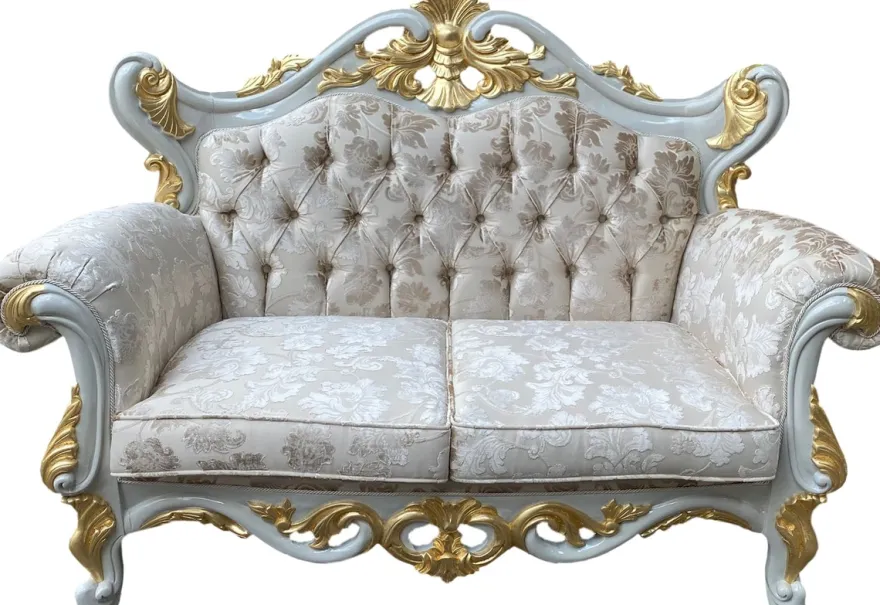 Pompöös by Casa Padrino Luxus Barock 2er Sofa Creme Bouquet Muster / Weiß / Gold - Pompööses Barock Sofa designed by Harald Glööckler
