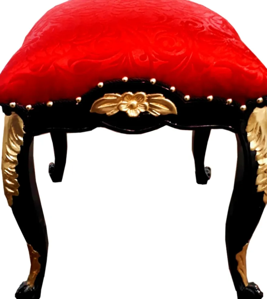 Pompöös by Casa Padrino Luxus Barock Sitzhocker Eckig Rot Muster / Schwarz / Gold - Pompööser Barock Hocker designed by Harald Glööckler