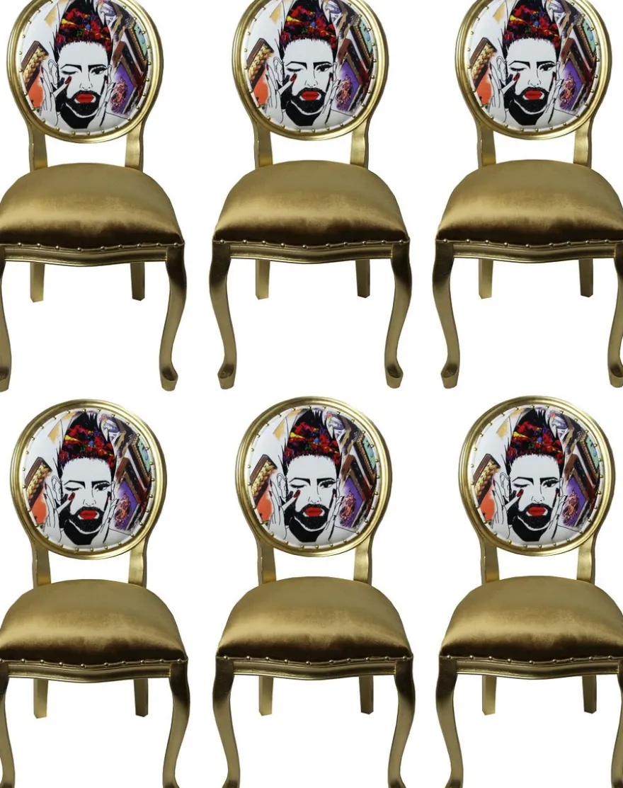 Pompöös by Casa Padrino Luxus Barock Esszimmerstühle Gold / Mehrfarbig 50 x 60 x H.104 cm - Pompööse Barock Stühle designed by Harald Glööckler - 6 Esszimmerstühle