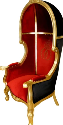 Pompöös by Casa Padrino Luxus Ballon Barock Sessel Bordeaux / Schwarz / Gold mit glitzernder Krone - Pompööser Barock Sessel designed by Harald Glööckler
