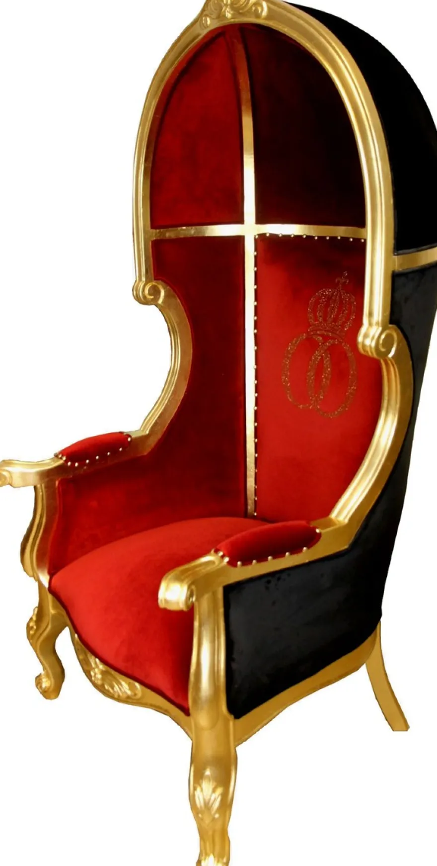 Pompöös by Casa Padrino Luxus Ballon Barock Sessel Bordeaux / Schwarz / Gold mit glitzernder Krone - Pompööser Barock Sessel designed by Harald Glööckler