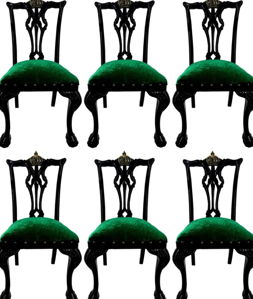 Pompöös by Casa Padrino Luxus Barock Esszimmerstühle Grün Bouquet Muster / Schwarz / Gold - Pompööse Barock Stühle designed by Harald Glööckler - 6 Esszimmerstühle - Barock Esszimmer Möbel