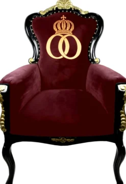 Pompöös by Casa Padrino Luxus Barock Sessel Bergere Weinrot / Schwarz / Gold mit Goldkrone - Pompööser Barock Sessel designed by Harald Glööckler