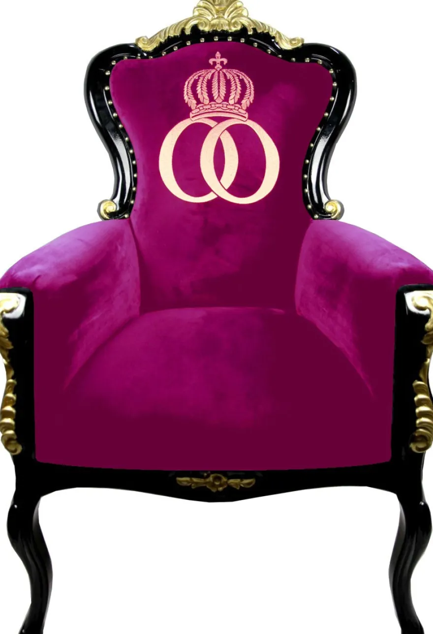 Pompöös by Casa Padrino Luxus Barock Sessel Bergere Pink / Schwarz / Gold mit Goldkrone - Pompööser Barock Sessel designed by Harald Glööckler