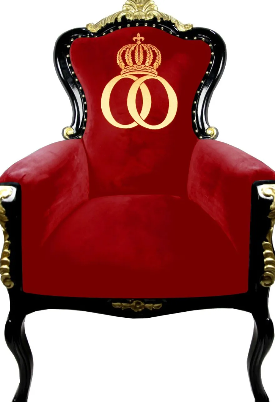 Pompöös by Casa Padrino Luxus Barock Sessel Bergere Rot / Schwarz / Gold mit Goldkrone - Pompööser Barock Sessel designed by Harald Glööckler