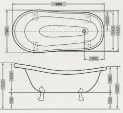 Pompöös by Casa Padrino Luxus Badewanne Deluxe freistehend von Harald Glööckler Schwarz / Silber 1695mm mit silberfarbenen Löwenfüssen