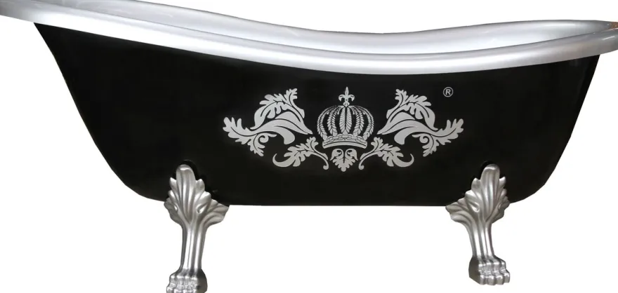 Pompöös by Casa Padrino Luxus Badewanne Deluxe freistehend von Harald Glööckler Schwarz / Silber 1560mm mit silberfarbenen Löwenfüssen