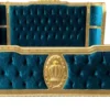 Pompöös by Casa Padrino Luxus Barock Doppelbett Türkis Muster / Gold - Pompööses Barock Bett designed by Harald Glööckler - Schlafzimmer Möbel im Barockstil - Barock Möbel - Edel & Prunkvoll