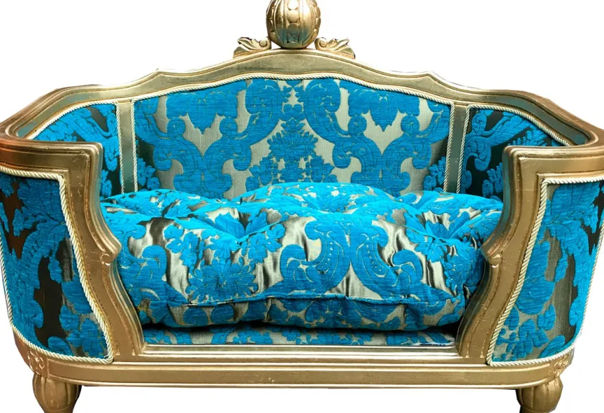 Pompöös by Casa Padrino Luxus Barock Hunde & Katzenbett Deluxe Türkis Bouquet Muster / Gold von Harald Glööckler