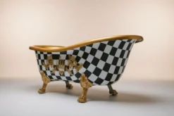 Pompöös by Casa Padrino Luxus Badewanne Deluxe freistehend von Harald Glööckler Schwarz / Gold / Gold 1695mm mit goldfarbenen Löwenfüssen