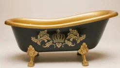 Pompöös by Casa Padrino Luxus Badewanne Deluxe freistehend von Harald Glööckler Schwarz / Gold / Gold 1695mm mit goldfarbenen Löwenfüssen