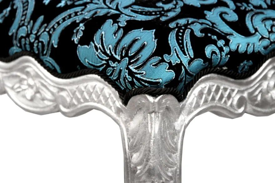Pompöös by Casa Padrino Luxus Barock Sitzhocker Eckig Türkis Schwarz Muster / Silber - Pompööser Barock Hocker designed by Harald Glööckler