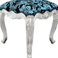 Pompöös by Casa Padrino Luxus Barock Sitzhocker Eckig Türkis Schwarz Muster / Silber - Pompööser Barock Hocker designed by Harald Glööckler