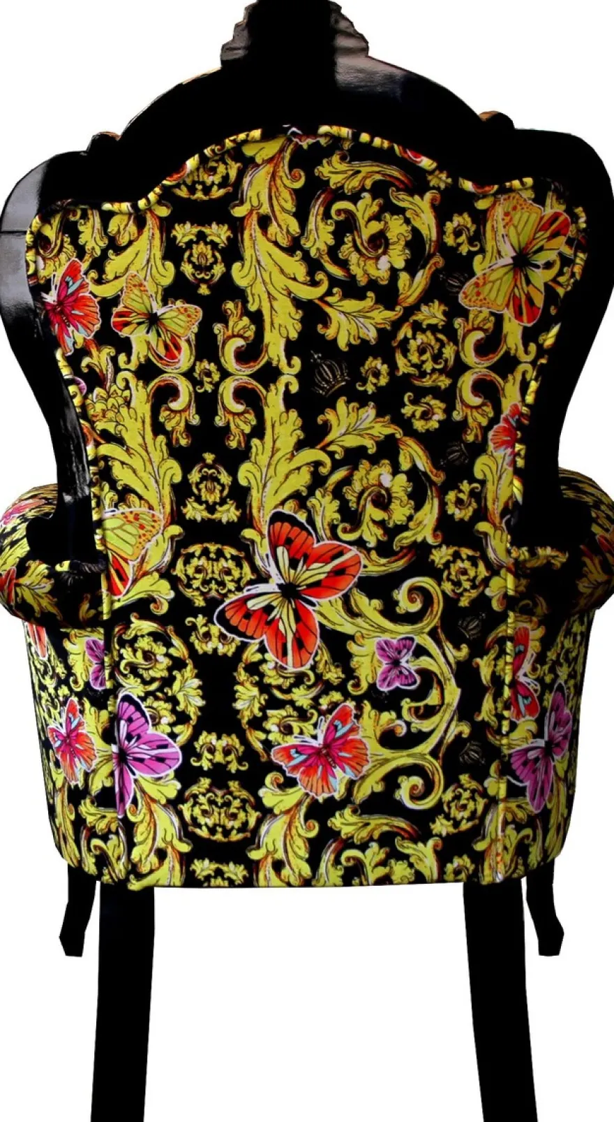 Pompöös by Casa Padrino Luxus Barock Sessel Bergere Butterfly & Flower Design / Schwarz / Gold - Pompööser Barock Sessel designed by Harald Glööckler B!