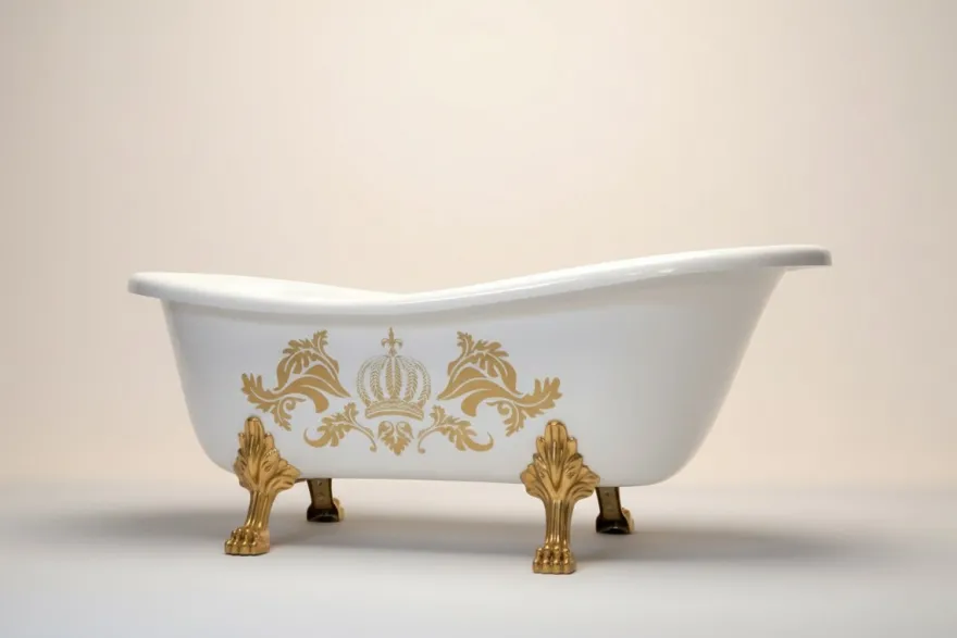 Pompöös by Casa Padrino Luxus Badewanne Deluxe freistehend von Harald Glööckler Weiß / Gold / Weiß 1695mm mit goldfarbenen Löwenfüssen