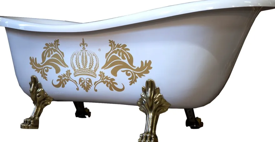 Pompöös by Casa Padrino Luxus Badewanne Deluxe freistehend von Harald Glööckler Weiß / Gold / Weiß 1695mm mit goldfarbenen Löwenfüssen