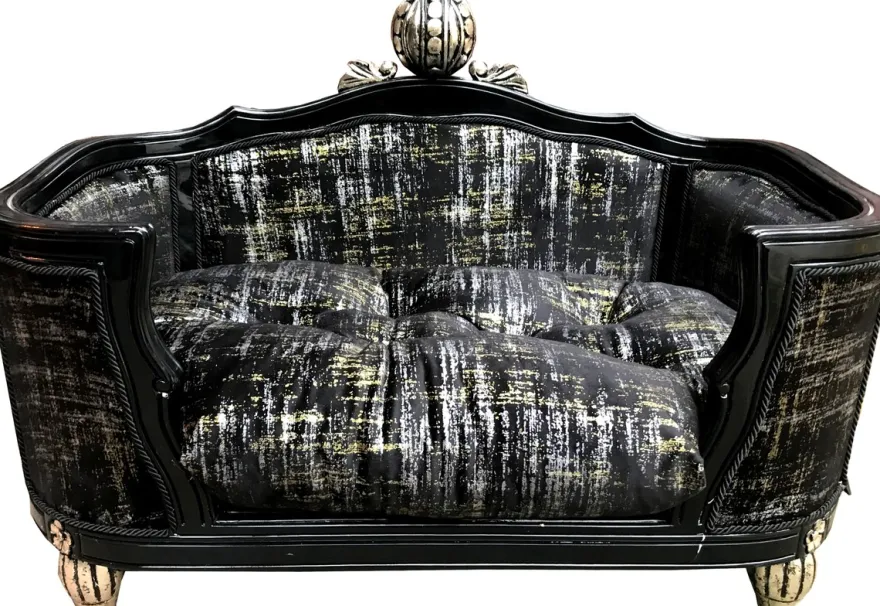 Pompöös by Casa Padrino Luxus Barock Hunde & Katzenbett Deluxe Schwarz Muster von Harald Glööckler