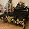 Pompöös by Casa Padrino Luxus Barock Doppelbett mit Matratze Schwarz / Gold - Pompööses Barock Bett designed by Harald Glööckler - Schlafzimmer Möbel im Barockstil - Barock Möbel - Edel & Prunkvoll
