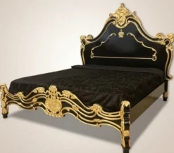 Pompöös by Casa Padrino Luxus Barock Doppelbett mit Matratze Schwarz / Gold - Pompööses Barock Bett designed by Harald Glööckler - Schlafzimmer Möbel im Barockstil - Barock Möbel - Edel & Prunkvoll