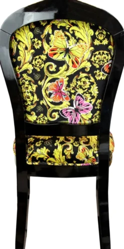 Pompöös by Casa Padrino Luxus Barock Esszimmerstuhl Butterflies & Flowers Mehrfarbig / Schwarz / Gold - Pompööser Barock Stuhl designed by Harald Glööckler
