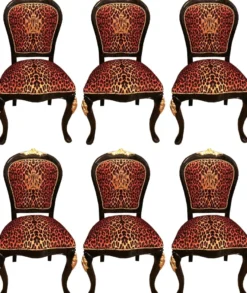 Pompöös by Casa Padrino Luxus Barock Esszimmerstühle Krone mit Glitzersteinen Leopard / Schwarz / Gold - Esszimmer Set - 6 Pompööse Barock Stühle designed by Harald Glööckler