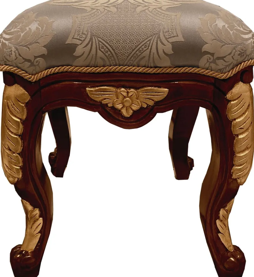 Pompöös by Casa Padrino Luxus Barock Sitzhocker Hellblau Muster / Braun / Gold - Pompööser Barock Hocker designed by Harald Glööckler - Pompööse Barock Möbel