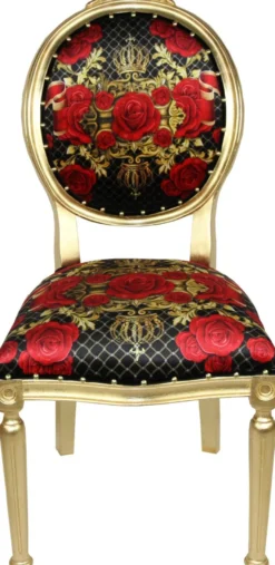 Pompöös by Casa Padrino Luxus Barock Esszimmer Stuhl Rosen Schwarz / Rot / Gold - Rosen - Pompööser Barock Stuhl designed by Harald Glööckler
