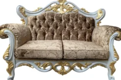 Pompöös by Casa Padrino Luxus Barock 2er Sofa Gold Bouquet Muster / Weiß / Gold - Pompööses Barock Sofa designed by Harald Glööckler