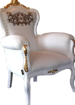 Pompöös by Casa Padrino Luxus Barock Sessel Bergere Weiß / Gold mit Glitzersteinen besetzt - Pompööser Barock Sessel designed by Harald Glööckler