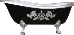 Pompöös by Casa Padrino Luxus Badewanne Deluxe freistehend von Harald Glööckler Schwarz / Silber 1470mm mit silberfarbenen Löwenfüssen