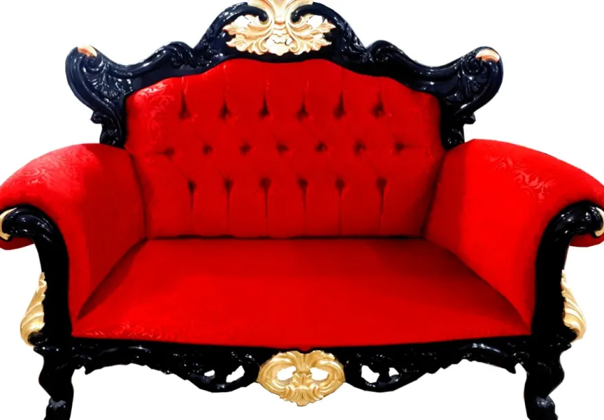 Pompöös by Casa Padrino Luxus Barock 2er Sofa Rot Muster / Schwarz / Gold - Pompööses Barock Sofa designed by Harald Glööckler