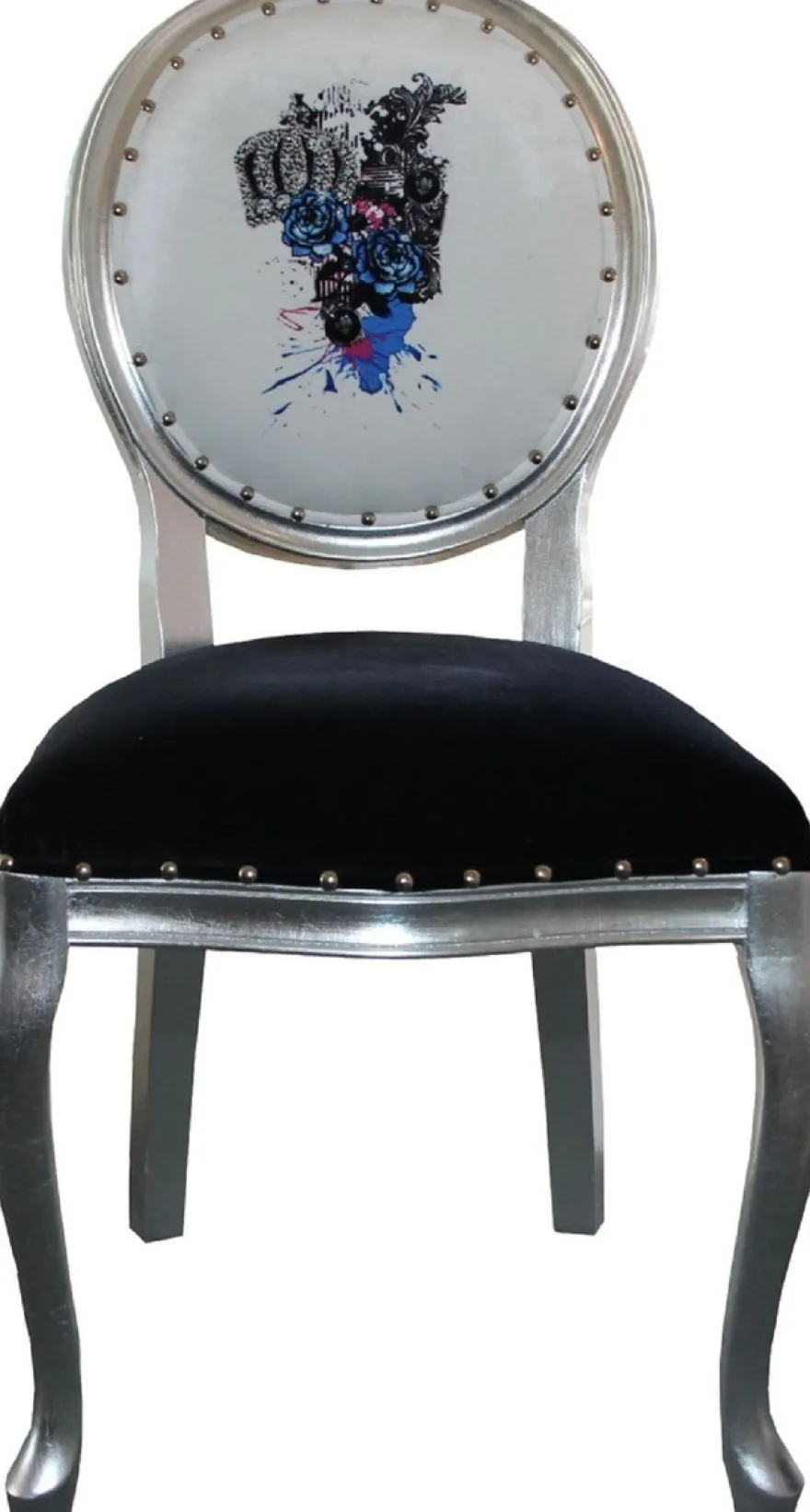 Pompöös by Casa Padrino Luxus Barock Esszimmerstühle Schwarz / Weiß / Silber 50 x 60 x H. 104 cm - Pompööse Barock Stühle designed by Harald Glööckler - 4 Esszimmerstühle