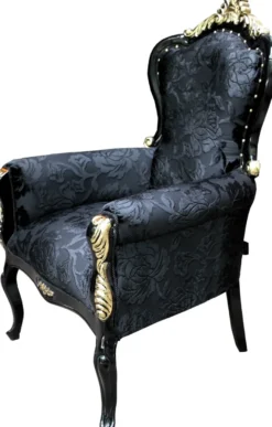 Pompöös by Casa Padrino Luxus Barock Sessel Bergere Schwarz Muster / Gold - Pompööser Barock Sessel designed by Harald Glööckler