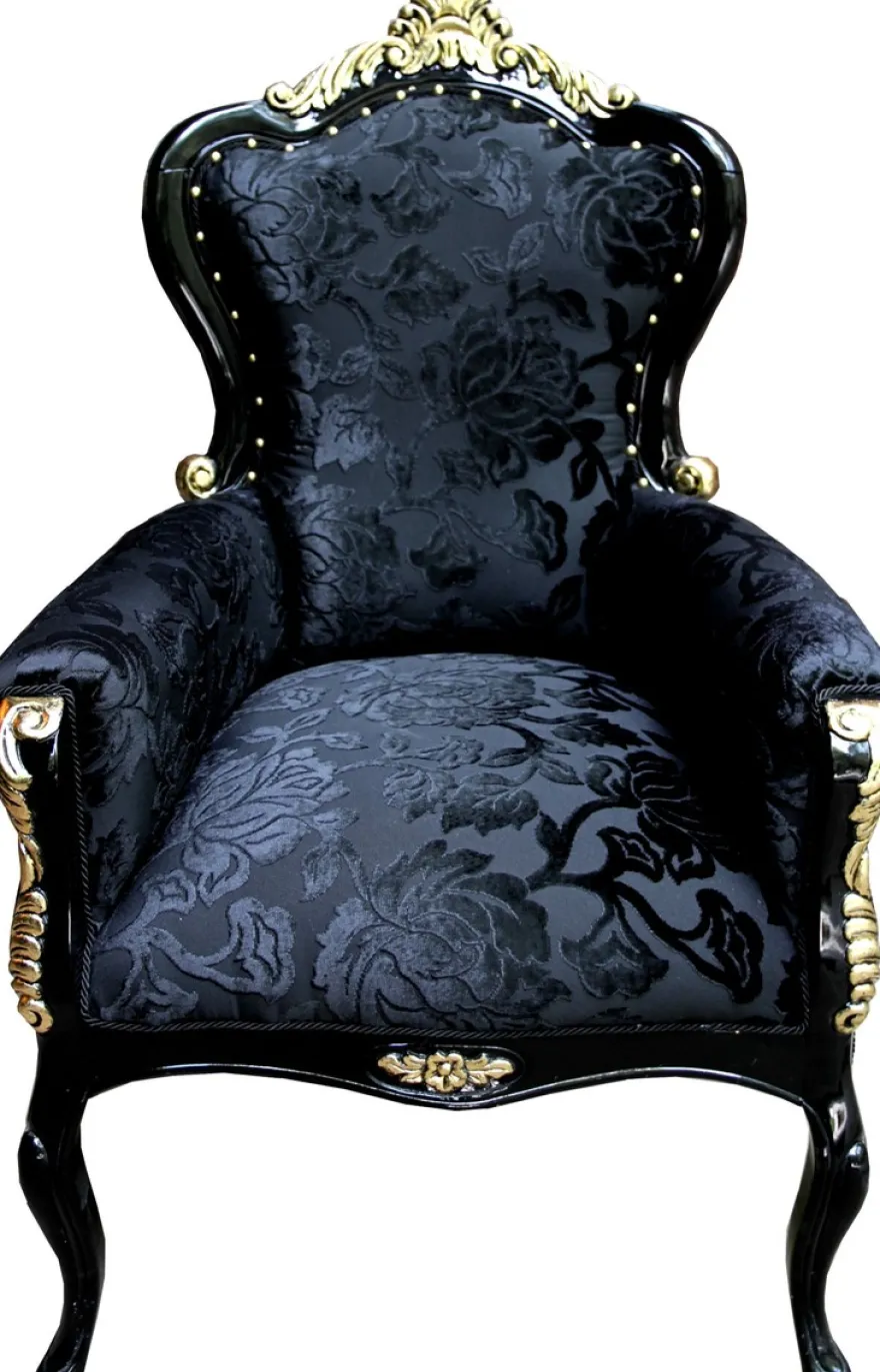 Pompöös by Casa Padrino Luxus Barock Sessel Bergere Schwarz Muster / Gold - Pompööser Barock Sessel designed by Harald Glööckler