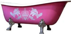 Pompöös by Casa Padrino Luxus Badewanne freistehend von Harald Glööckler Pink / Silber / Weiß 1695mm mit silberfarbenen Löwenfüssen -AUSSTELLUNGSTÜCK-