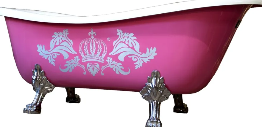 Pompöös by Casa Padrino Luxus Badewanne freistehend von Harald Glööckler Pink / Silber / Weiß 1695mm mit silberfarbenen Löwenfüssen -AUSSTELLUNGSTÜCK-