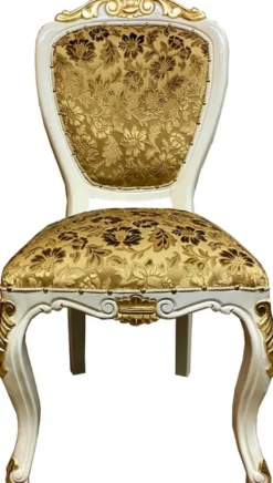 Pompöös by Casa Padrino Luxus Barock Esszimmerstühle Gold Bouquet Muster / Creme-Weiß / Gold - Pompööse Barock Stühle designed by Harald Glööckler - 4 Esszimmerstühle - Barock Esszimmer Möbel