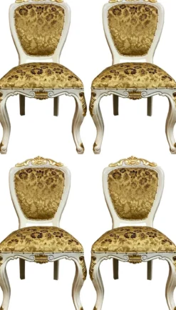 Pompöös by Casa Padrino Luxus Barock Esszimmerstühle Gold Bouquet Muster / Creme-Weiß / Gold - Pompööse Barock Stühle designed by Harald Glööckler - 4 Esszimmerstühle - Barock Esszimmer Möbel