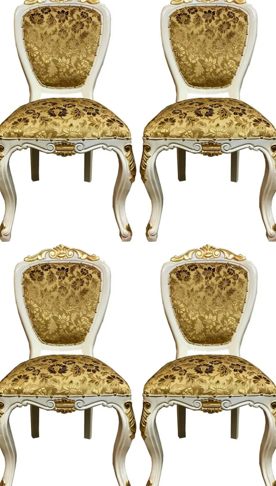 Pompöös by Casa Padrino Luxus Barock Esszimmerstühle Gold Bouquet Muster / Creme-Weiß / Gold - Pompööse Barock Stühle designed by Harald Glööckler - 4 Esszimmerstühle - Barock Esszimmer Möbel