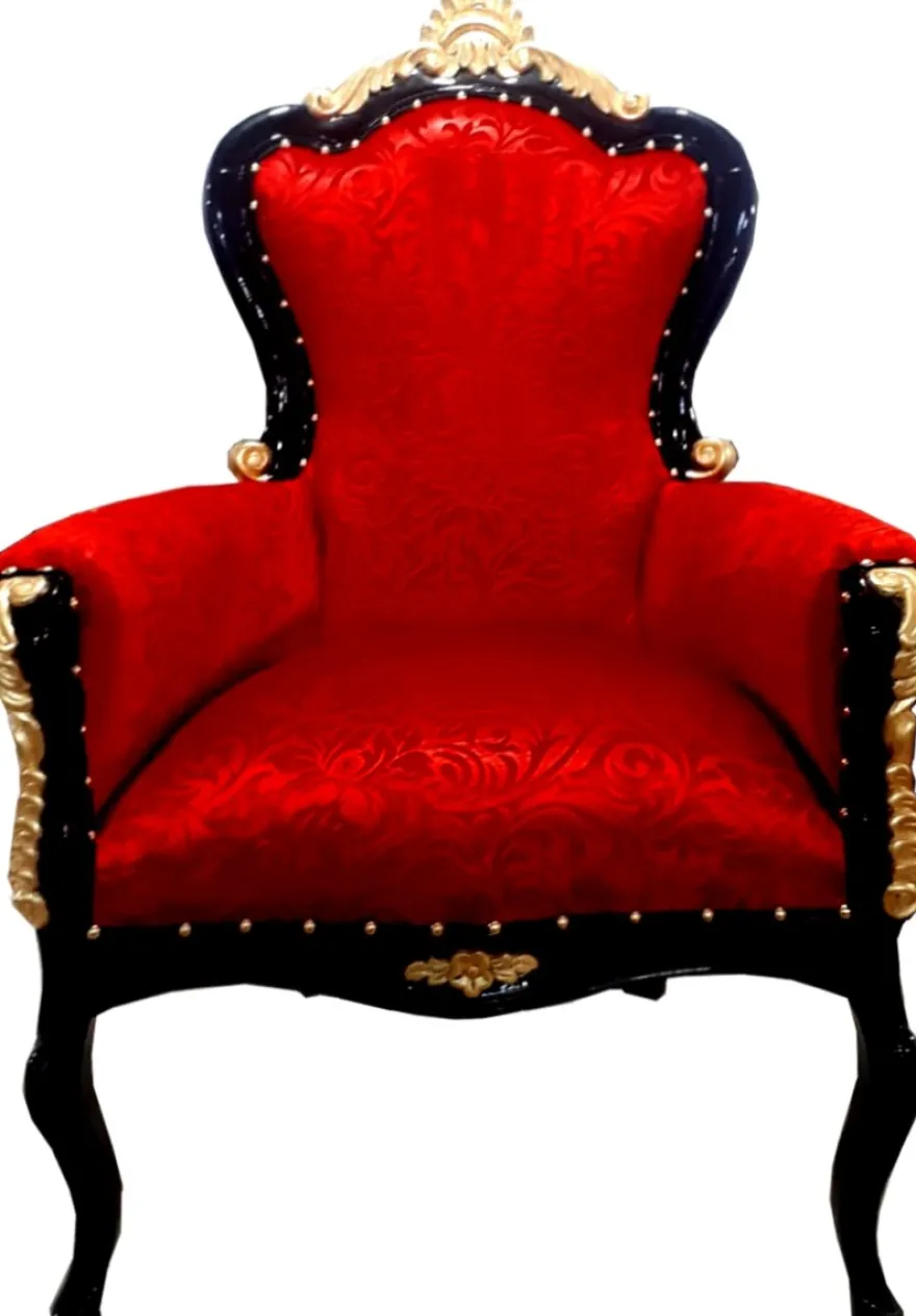 Pompöös by Casa Padrino Luxus Barock Sessel Bergere Rot Muster / Gold - Pompööser Barock Sessel von Harald Glööckler