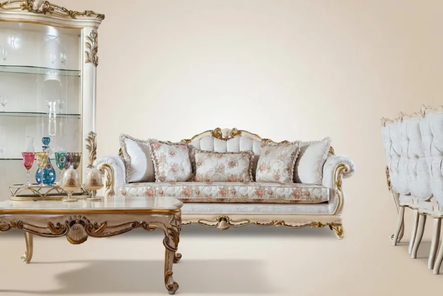 Pompöös by Casa Padrino Luxus Barock Couchtisch Provence Beige / Weiß / Gold - Pompööser Barockstil Wohnzimmertisch designed by Harald Glööckler