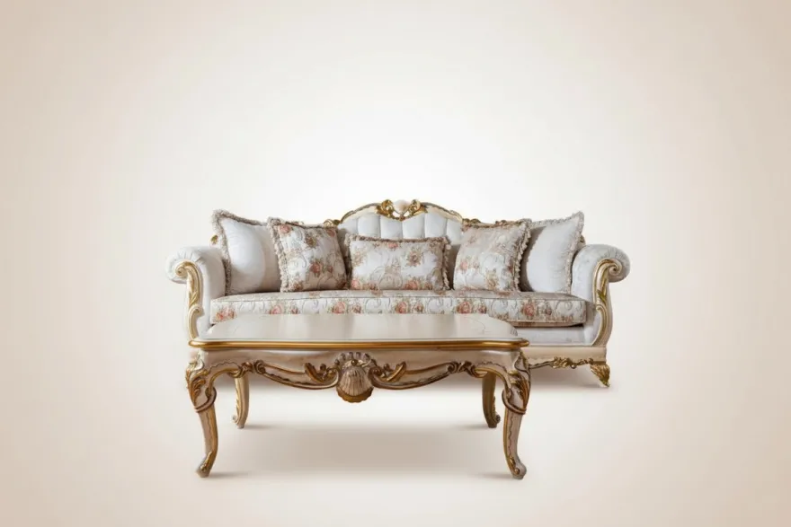 Pompöös by Casa Padrino Luxus Barock Couchtisch Provence Beige / Weiß / Gold - Pompööser Barockstil Wohnzimmertisch designed by Harald Glööckler