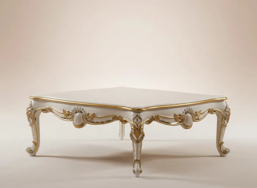 Pompöös by Casa Padrino Luxus Barock Couchtisch Provence Beige / Weiß / Gold - Pompööser Barockstil Wohnzimmertisch designed by Harald Glööckler